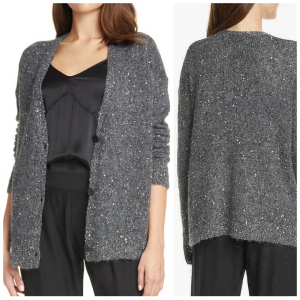 •ATM• Sequin V-Neck Knit Cardigan Sweater in Charcoal‎ / Silver Size XS